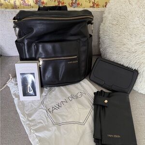 Fawn Design Black Leather Backpack with Gold Hardware